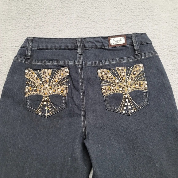 Earl Jeans Jeans Womens 10 Blue Denim‎ Cheetah Print Pockets Casual Straight Leg - Picture 5 of 11
